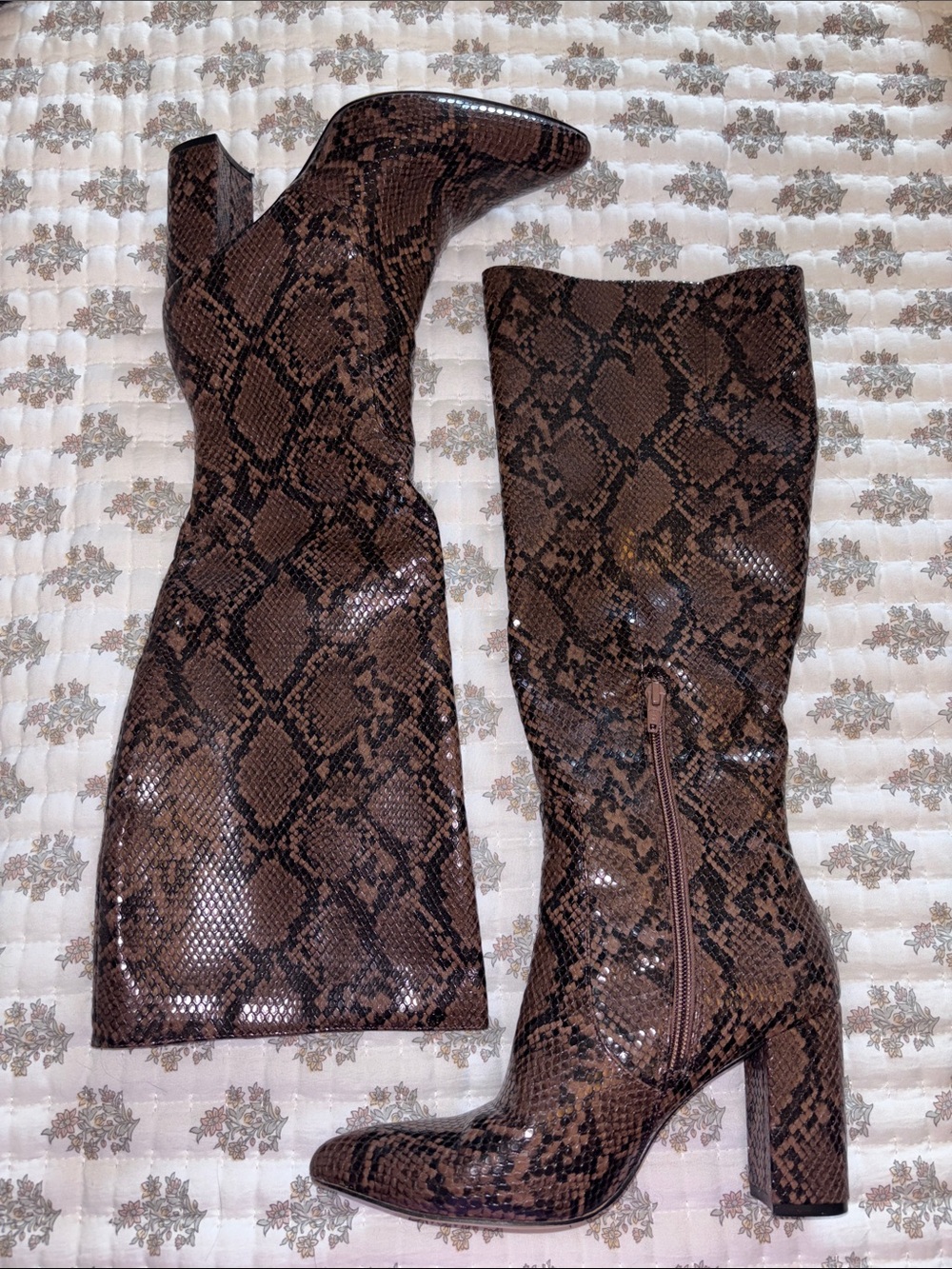 14th and union Brown Snakeskin Knee-High Block Heel Boots